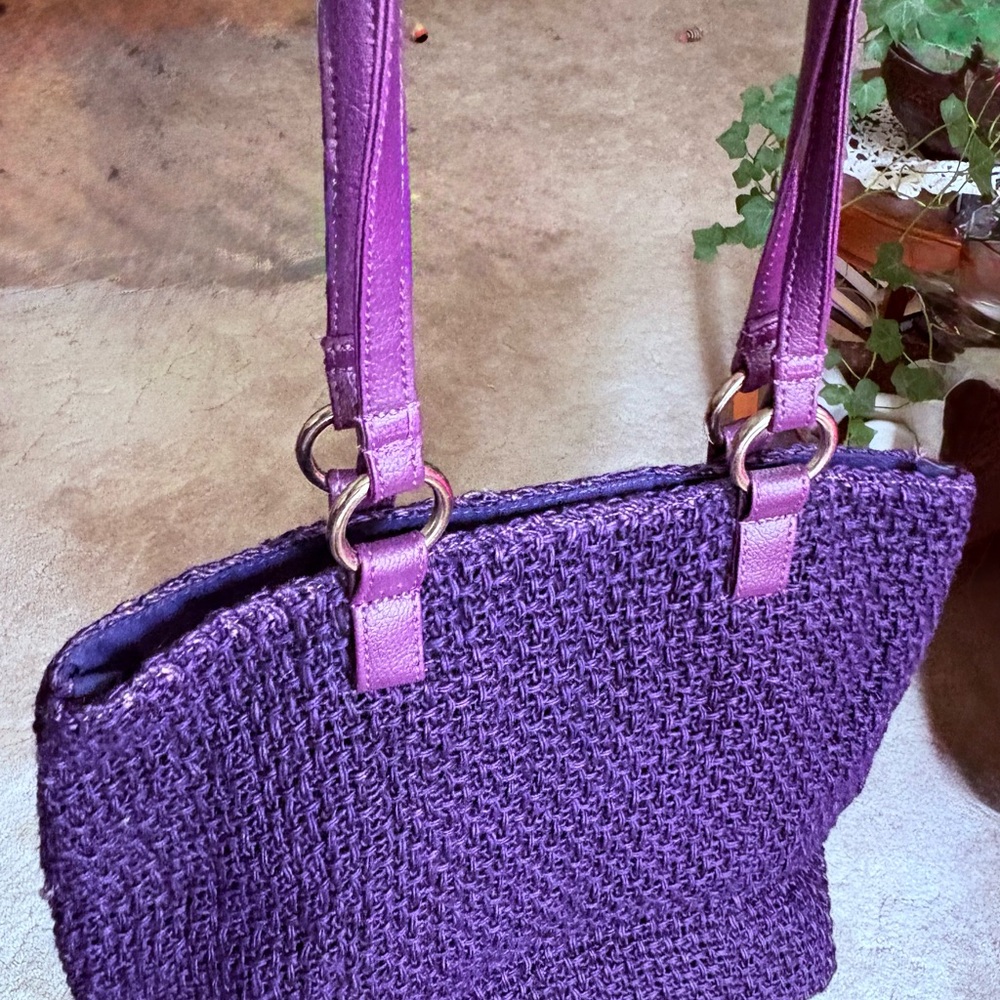 Dark Purple Crochet Tote with Leather Straps